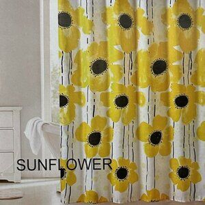 SUNFLOWER  Yellow Shower Curtain With Hooks Size 70 x 72 in